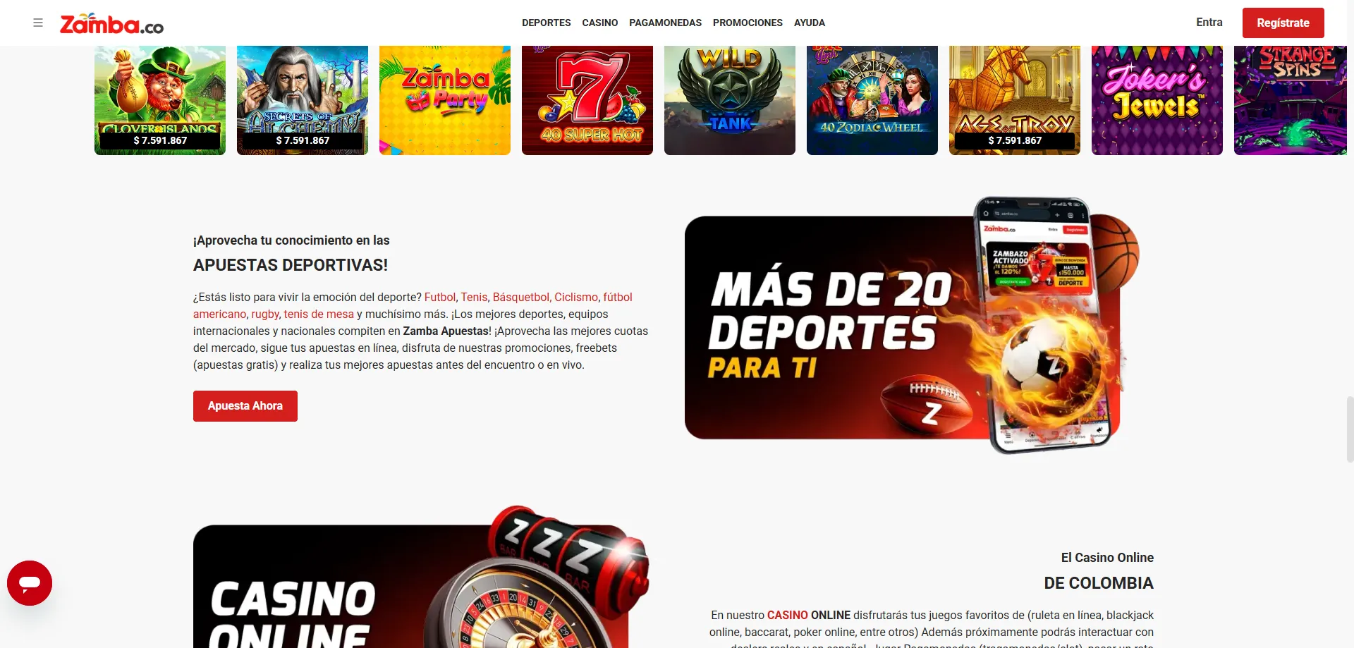 Aplicación móvil de Zamba Casino para Android e iOS