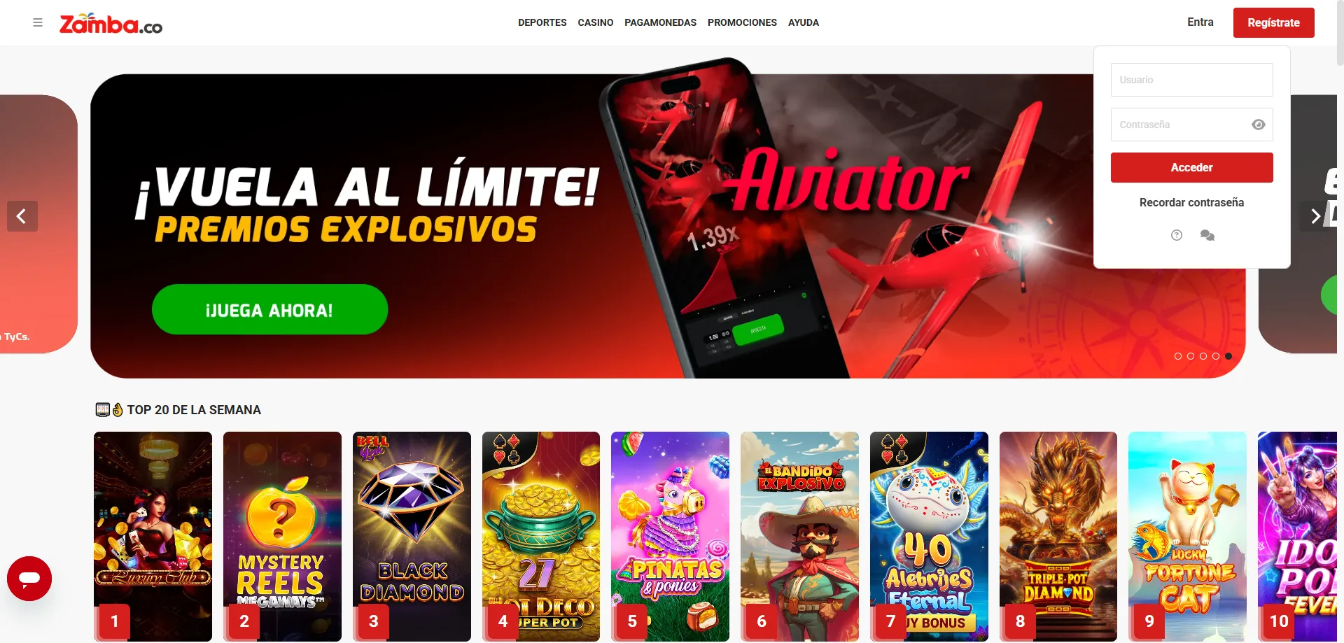 Inicio de sesión seguro en Zamba Casino Colombia — acceso protegido